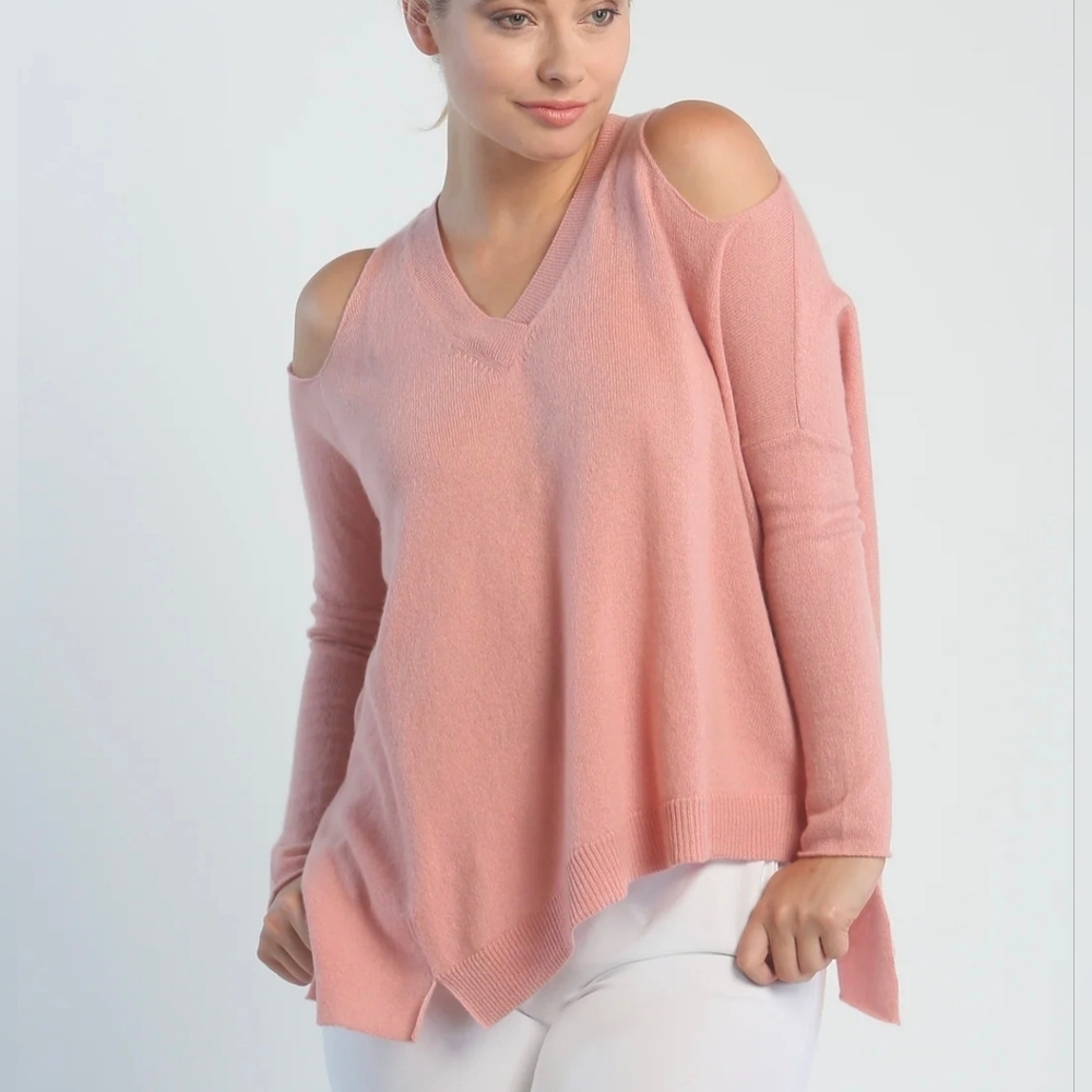 100% Cashmere Sweater Soft Pink Oversize Cold Shoulder Zoe Couture Size Medium